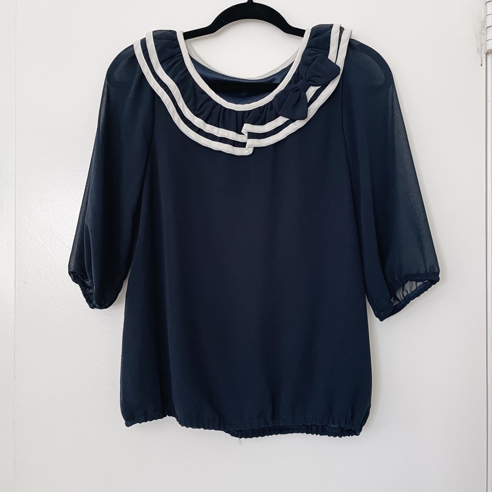 Blue chiffon with bow top
